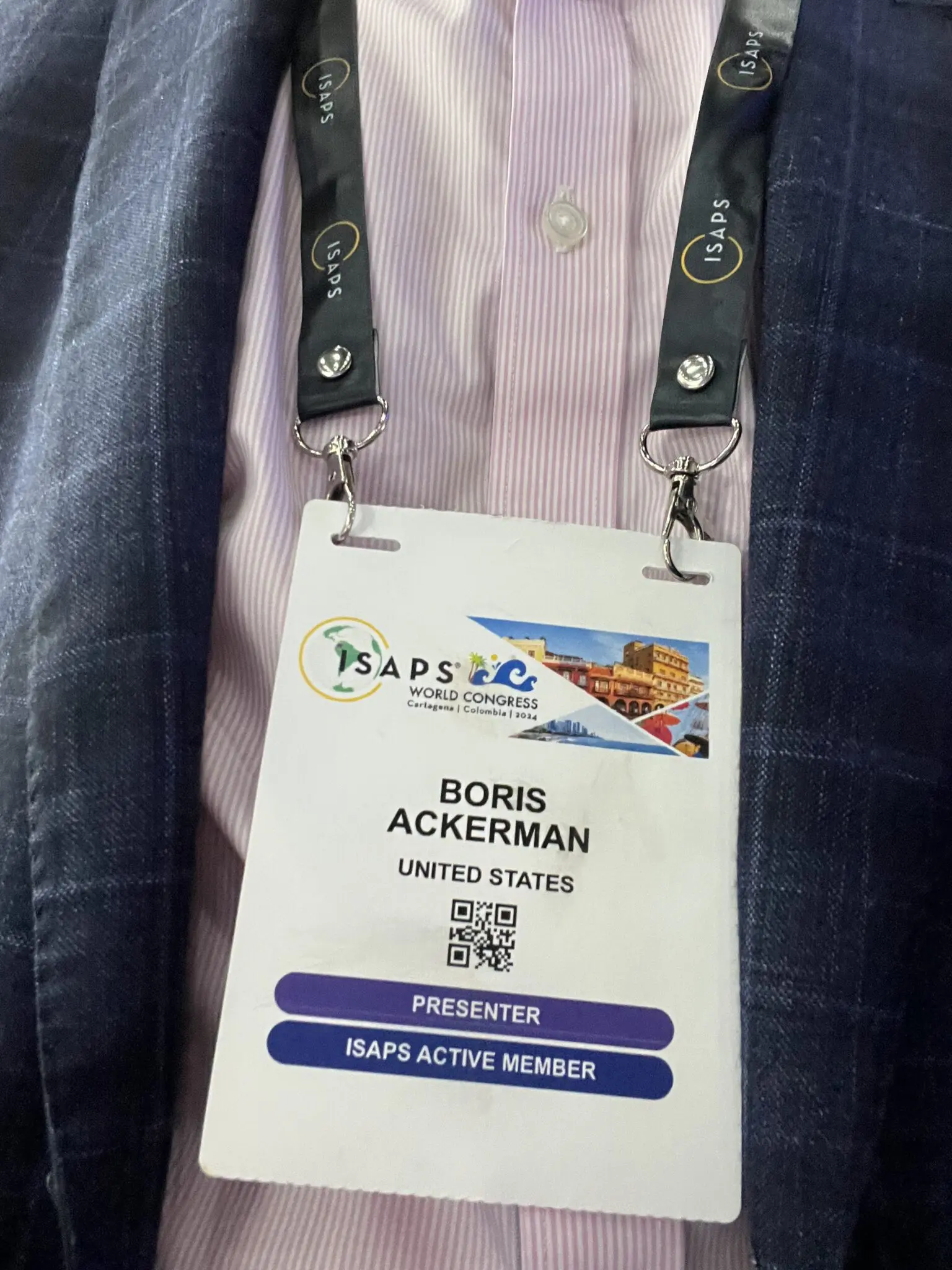 Conference badge for Boris Ackerdan from United States worn on lanyard showing MAPS20 event credentials