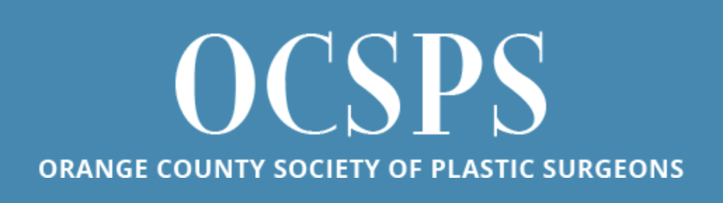 Orange County Society of Plastic Surgeons logo with white text on blue background