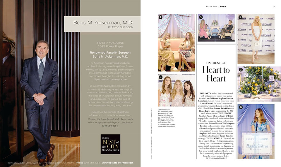 Wedding planner featured in magazine spread with business portrait and event photos showcasing luxury celebrations