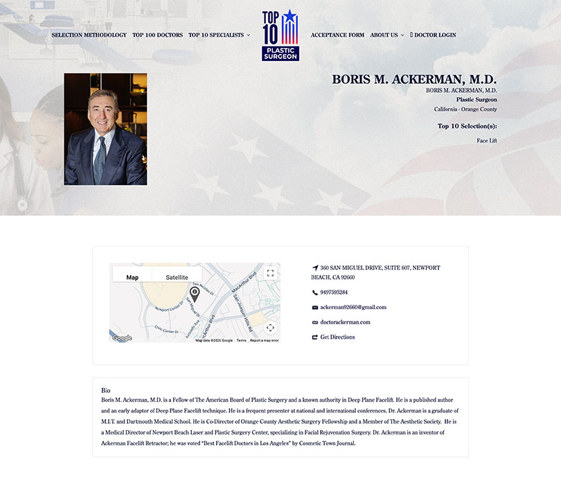 Dr. Boris Ackerman dermatologist profile page with photo, map, and contact information for Houston practice